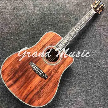 Изготовленная на заказ Акустическая гитара KOA с накладкой из черного дерева, инкрустацией в виде настоящего морского ушка, с настраиваемым логотипом и формой