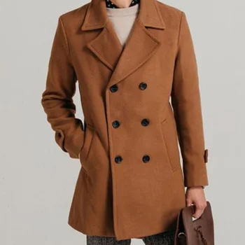 Весенне-осеннее мужское новое модное индивидуальное тонкое двубортное войлочное пальто средней длины для отдыха