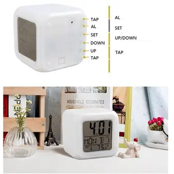 Будильник, многофункциональные СВЕТОДИОДНЫЕ 7-цветные часы, меняющие цифровой светящийся дисплей температуры, будильник, прикроватный столик для спальни, подарок для ребенка